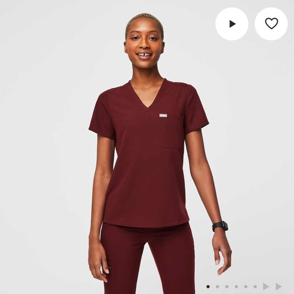 Figs Women's Catarina V-Neck Scrub Top - Burgundy - Picture 1 of 3